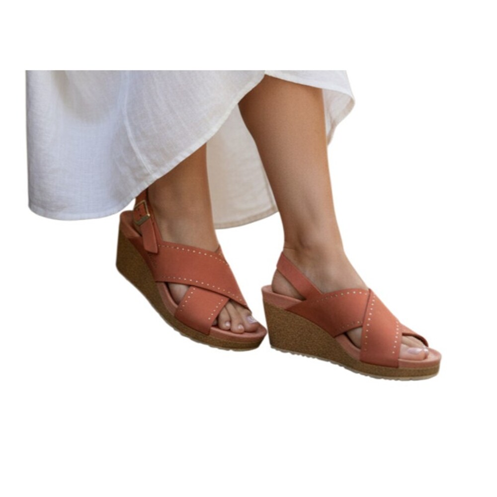 Birkenstock Papillio Samira Peach Red Nubuck Leather Wedge Sandals 40 US 9-9.5